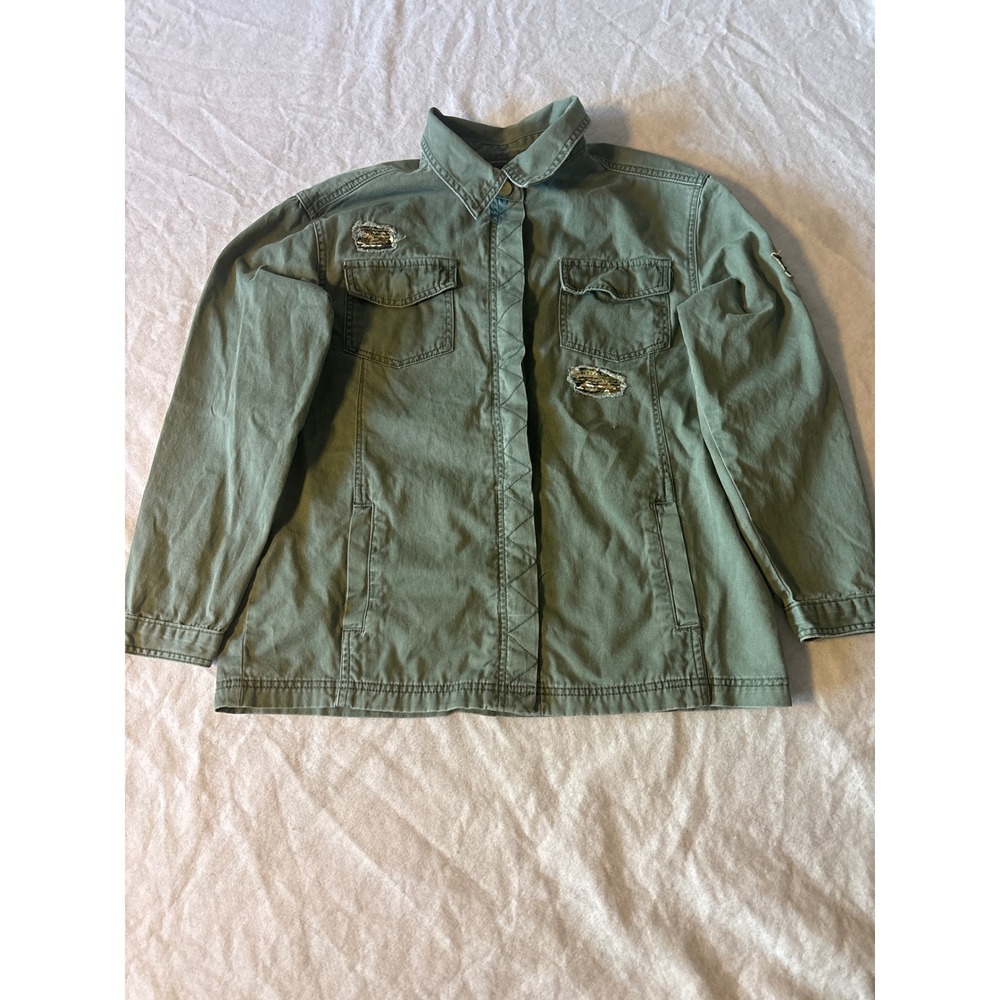 Justice Utility Jacket Girls Size 18 Plus Green Distressed Sequins